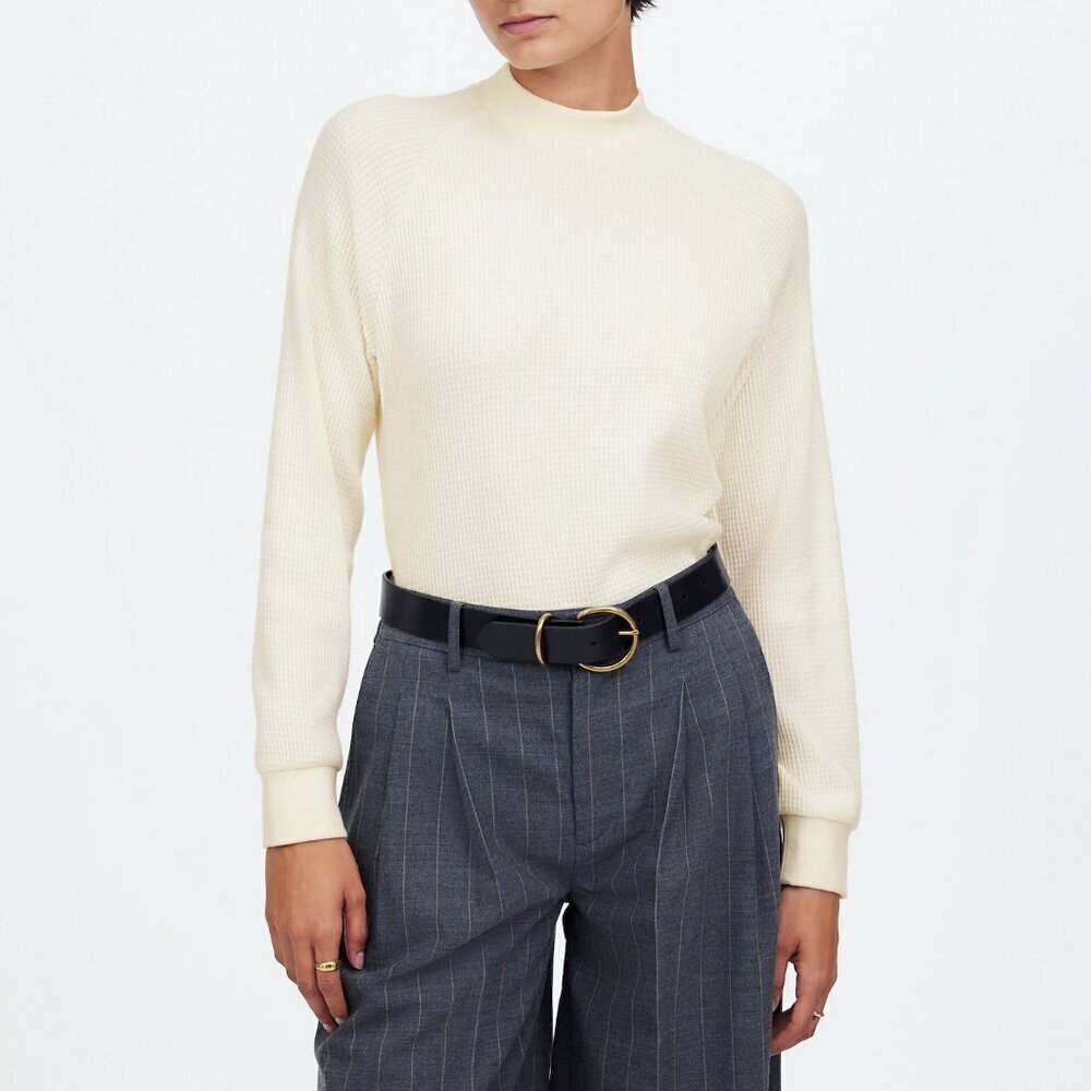 Madewell Textural Waffle Knit Long Sleeve Crewneck Tee White Size XXS NWT